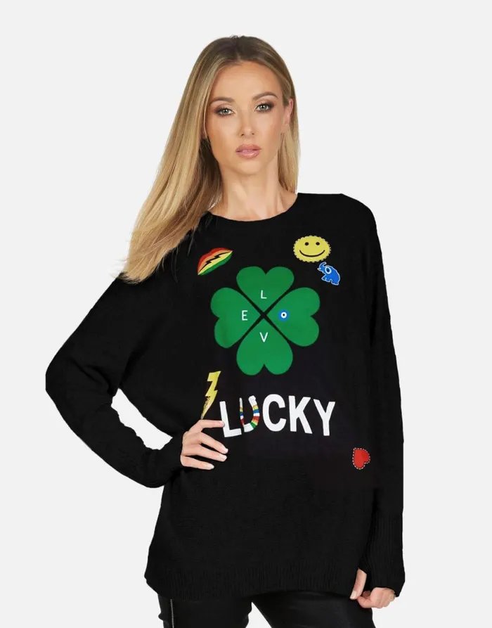 Ladona X Lucky Clover Black Women039s Lauren Moshi Sweaters and Knits