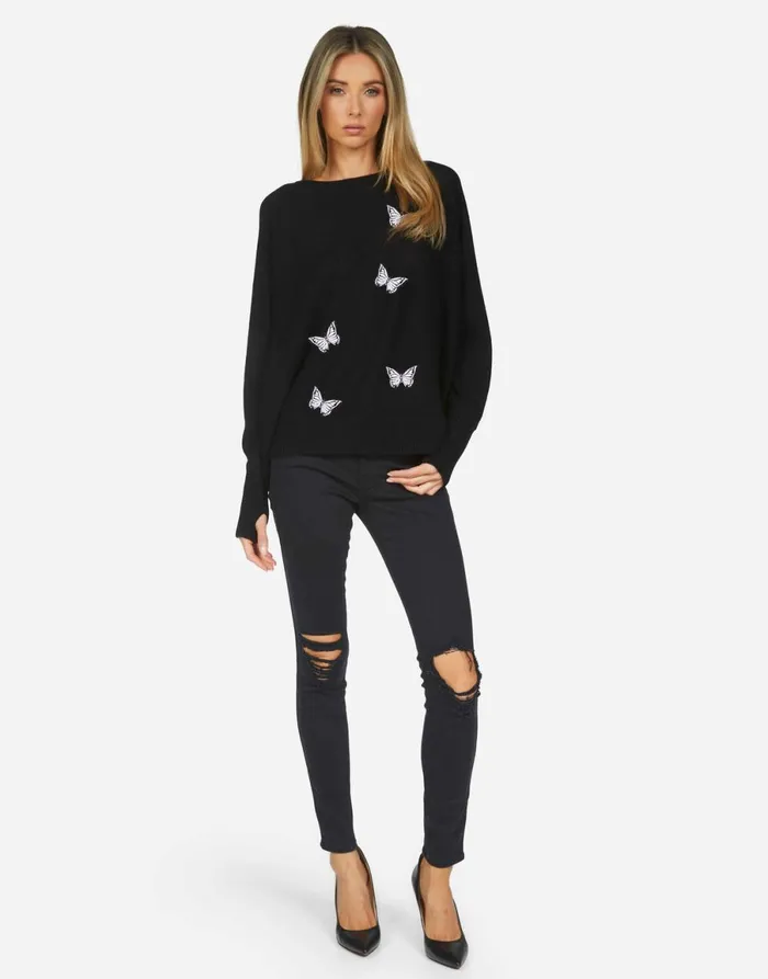 Ladona X Optimist Butterflies Black Women039s Lauren Moshi Sweaters and Knits