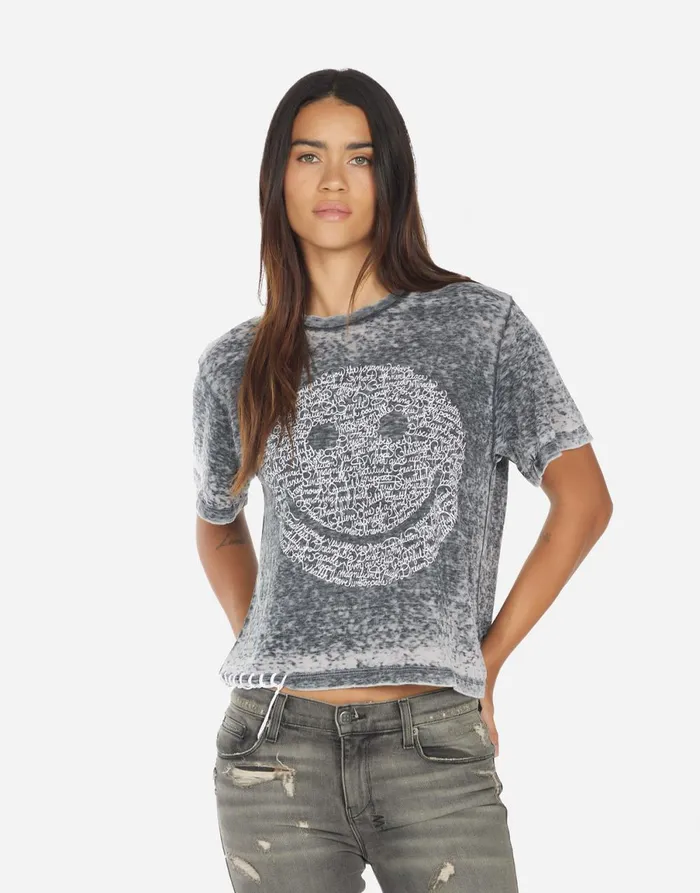 Linnea Positive Happyface Black Burnout Women039s Lauren Moshi Short Sleeve