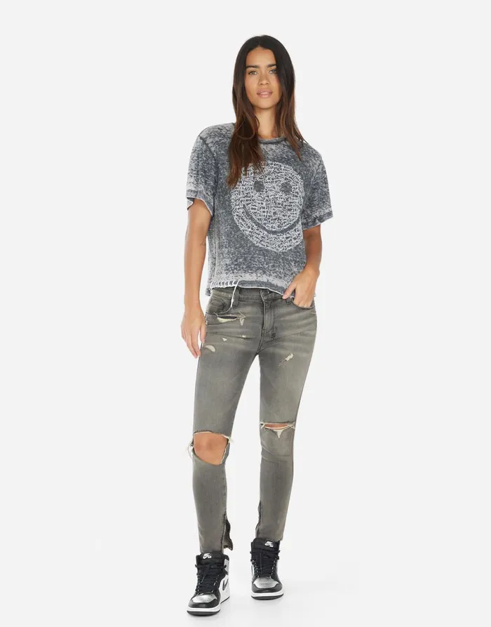 Linnea Positive Happyface Black Burnout Women039s Lauren Moshi Short Sleeve