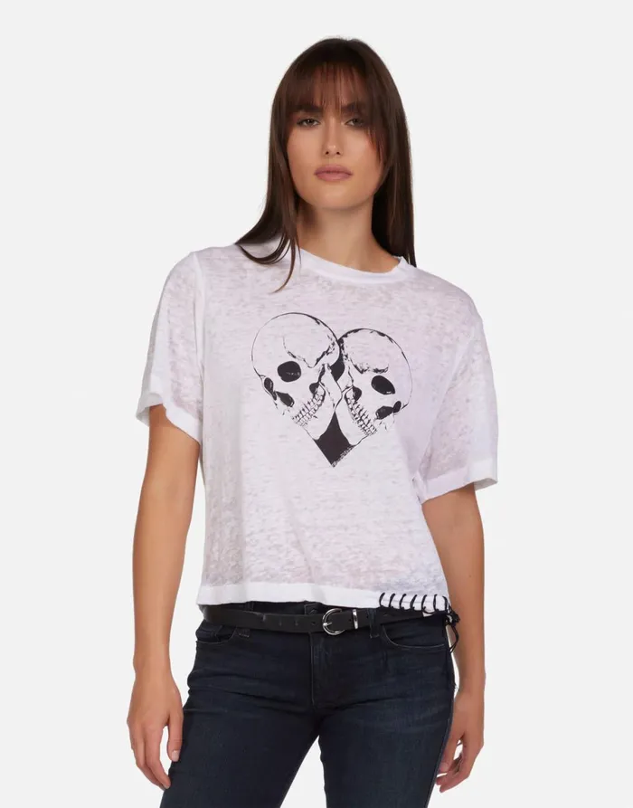 Linnea Skull Heart White Burnout Women039s Lauren Moshi Short Sleeve