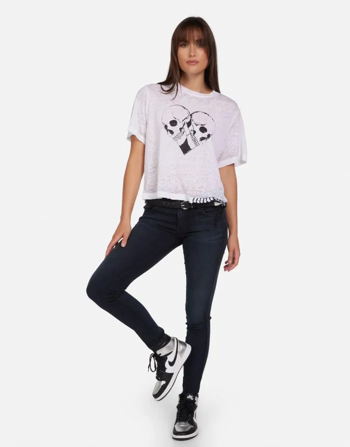 Linnea Skull Heart White Burnout Women039s Lauren Moshi Short Sleeve