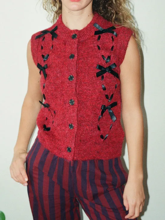 Lisa Says Gah Aggie Knit Vest Burgundy Women Sweaters