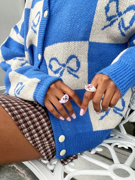 Lisa Says Gah Glass Bow Ring White Red Women Jewelry