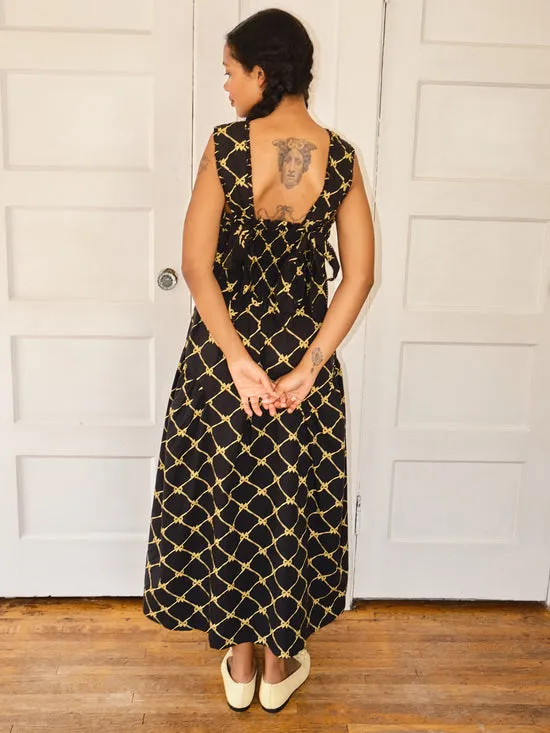 Lisa Says Gah Violet Midi Dress Black Yellow Bows Women Dresses