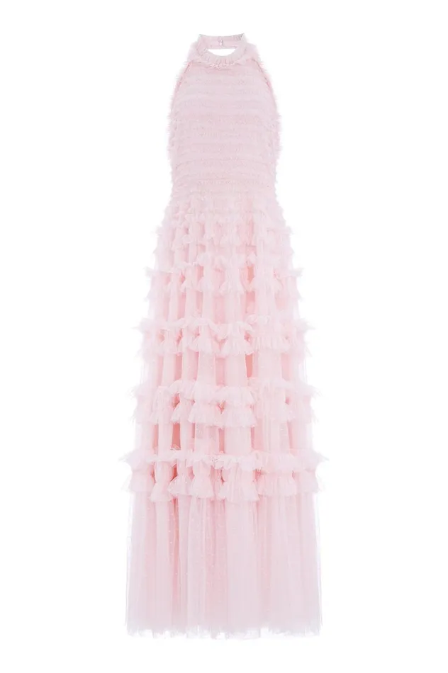 Lisette Ruffle Halter Neck Gown Pink Women Needle and Thread Dresses