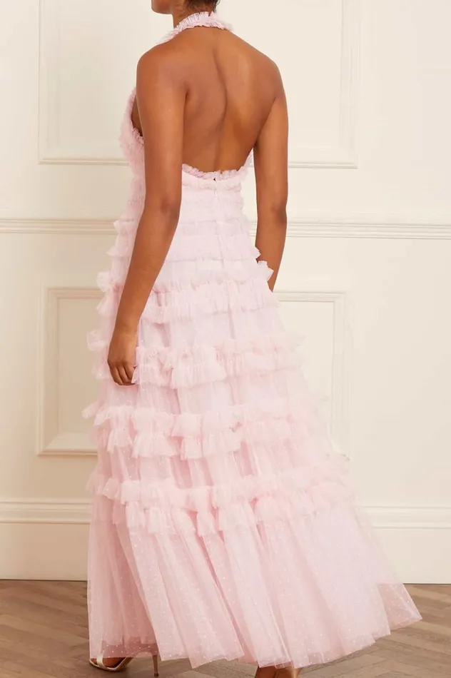 Lisette Ruffle Halter Neck Gown Pink Women Needle and Thread Dresses