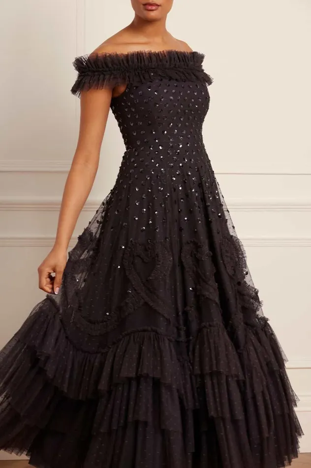 Love Letter OffShoulder Ankle Gown Black Women Needle and Thread Dresses