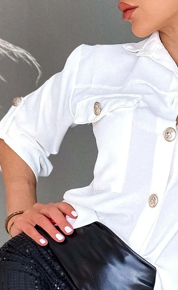 Mackenzie Ivory Gold Button Detail Shirt Women Missfiga Tops
