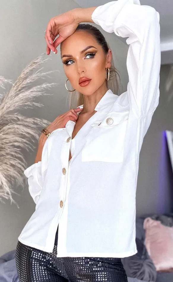Mackenzie Ivory Gold Button Detail Shirt Women Missfiga Tops