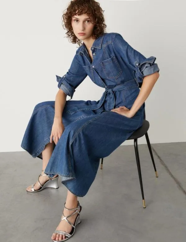 Marella Dresses Women Shirt Dress Blue Jeans