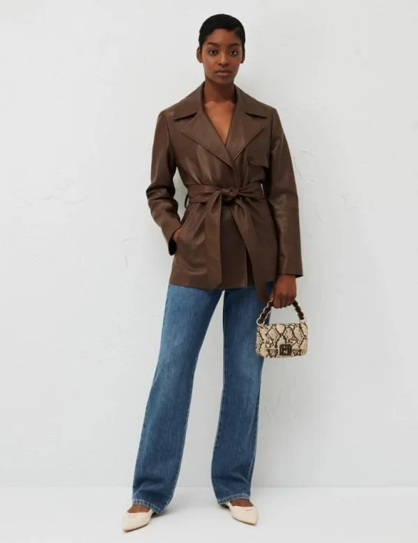 Marella Jackets Women Leather Jacket Brown