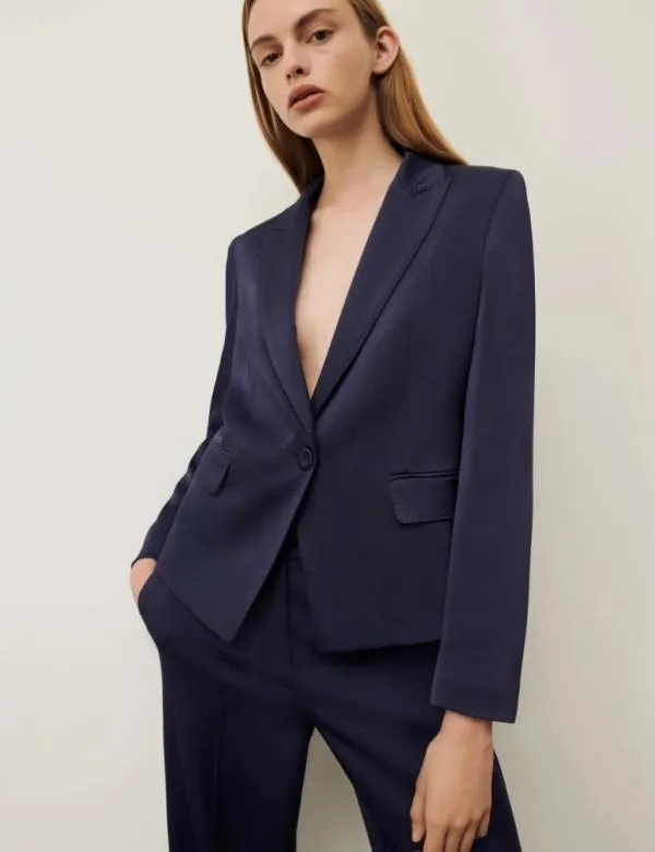 Marella Jackets Women Satin Blazer Navy
