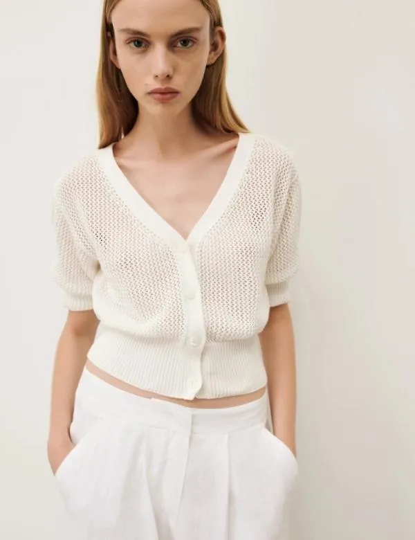 Marella Knitwear Women Openknit Cardigan Natural