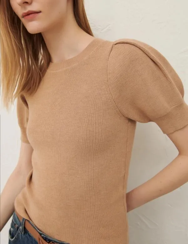 Marella Knitwear Women Shortsleeved Sweater Camel
