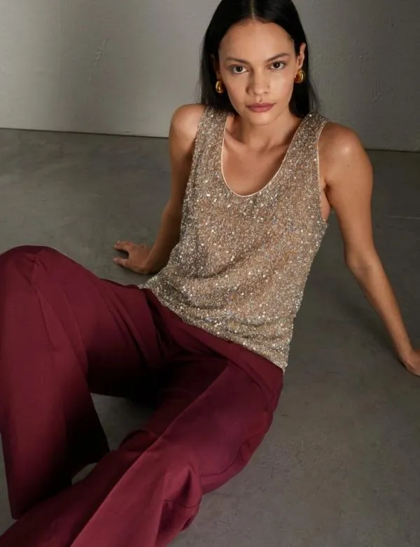 Marella Tops And TShirt Women Sequin Top Sand