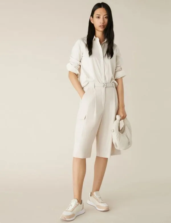 Marella Trousers Women Canvas Bermuda Shorts Wool White