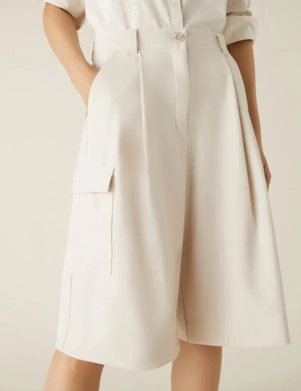 Marella Trousers Women Canvas Bermuda Shorts Wool White