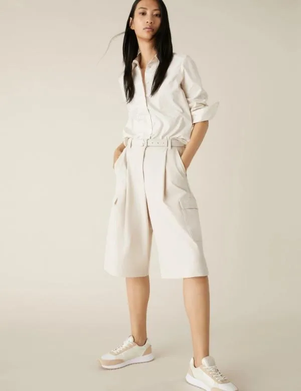 Marella Trousers Women Canvas Bermuda Shorts Wool White