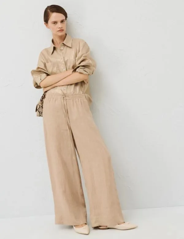 Marella Trousers Women Linen Trousers Sand