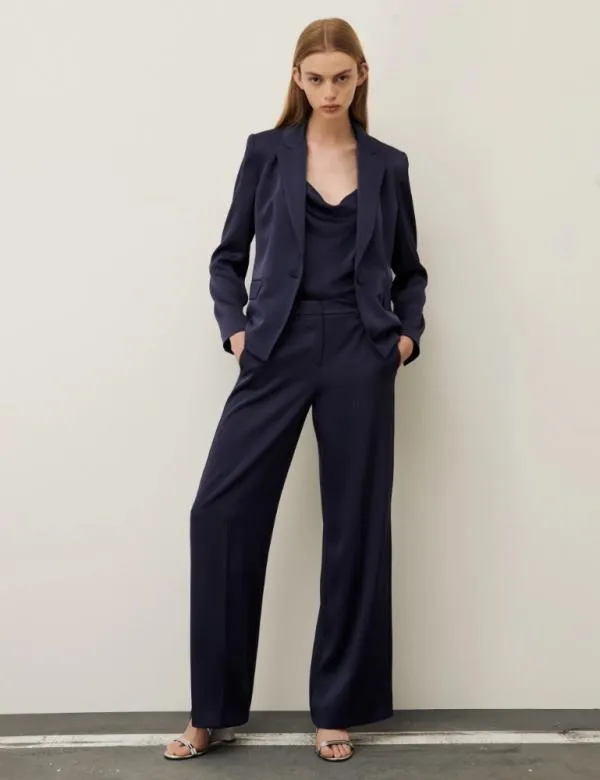 Marella Trousers Women Satin Trousers Navy