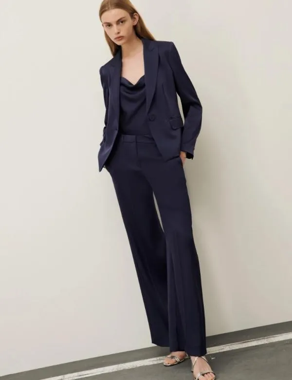 Marella Trousers Women Satin Trousers Navy