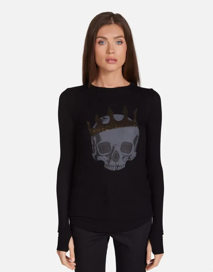 McKinley Diamond Royal Skull Black Women039s Lauren Moshi Long Sleeve