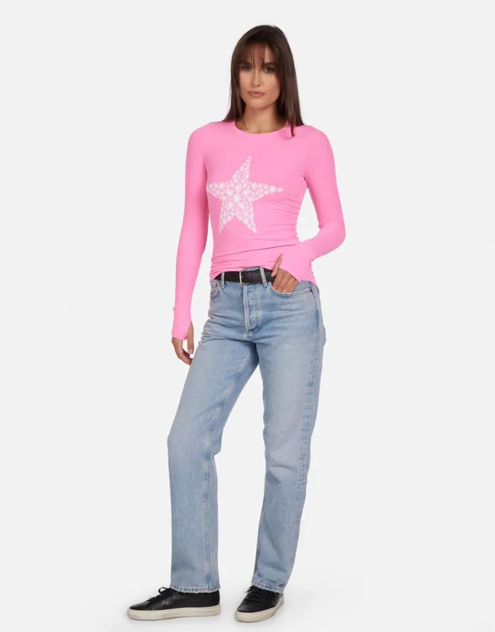 McKinley Diamond Star Neon Pink Women039s Lauren Moshi Long Sleeve