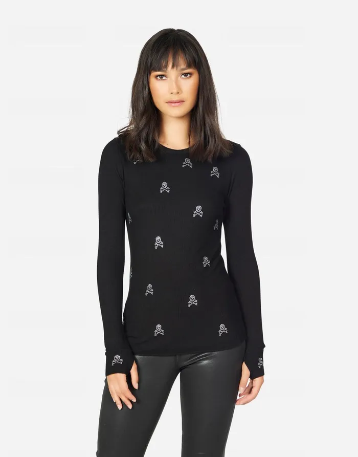 McKinley Mini Crystal Cross Bone Skulls Black Women039s Lauren Moshi Long Sleeve