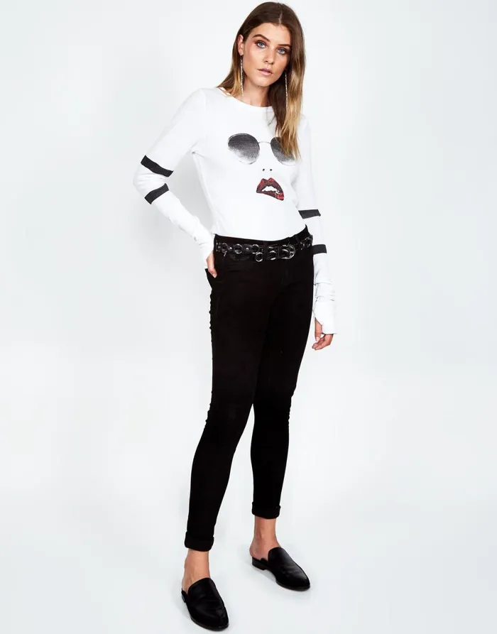 McKinley Pierced Biting Lip Face White Women039s Lauren Moshi Long Sleeve