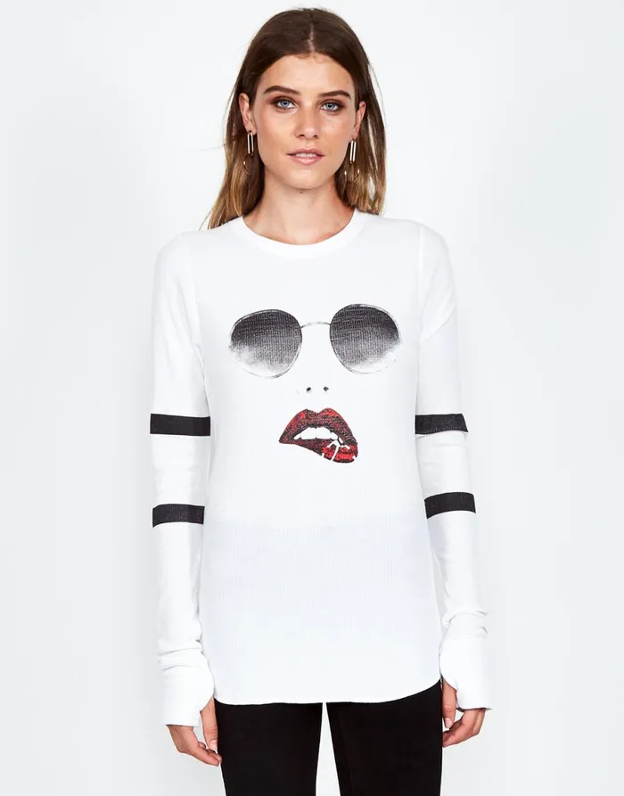 McKinley Pierced Biting Lip Face White Women039s Lauren Moshi Long Sleeve