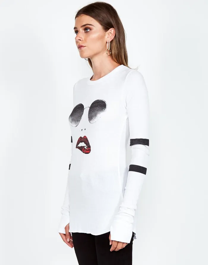 McKinley Pierced Biting Lip Face White Women039s Lauren Moshi Long Sleeve