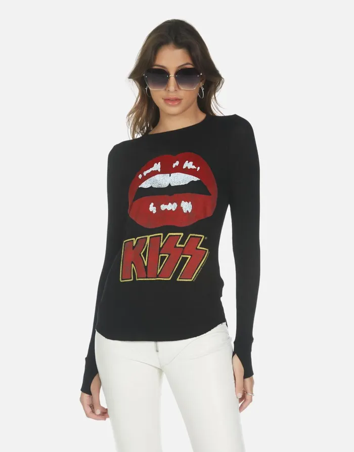 McKinley X Kiss Lip Black Women039s Lauren Moshi Long Sleeve
