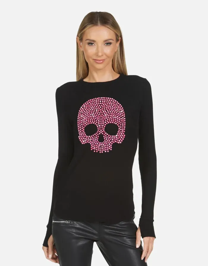 McKinley X Pink Stud Skull Black Women039s Lauren Moshi Long Sleeve
