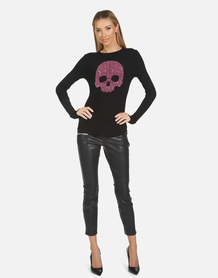McKinley X Pink Stud Skull Black Women039s Lauren Moshi Long Sleeve
