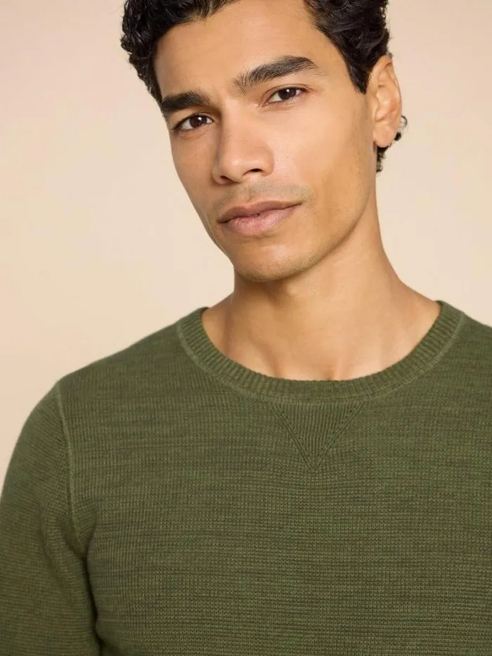 Men Attadale Crew Neck Jumper Khaki Green White Stuff Knitwear