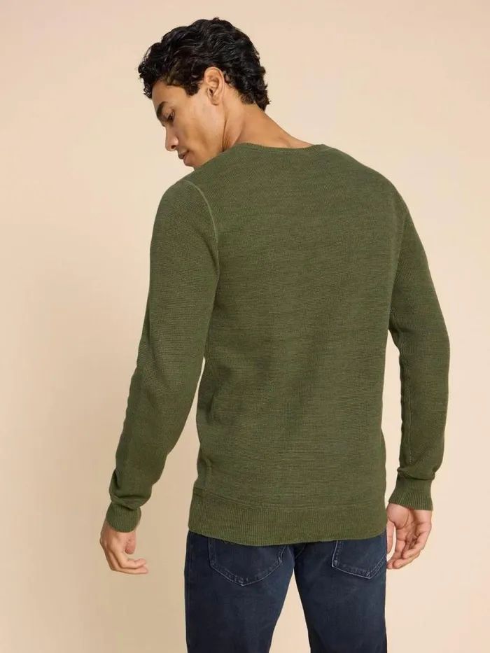 Men Attadale Crew Neck Jumper Khaki Green White Stuff Knitwear