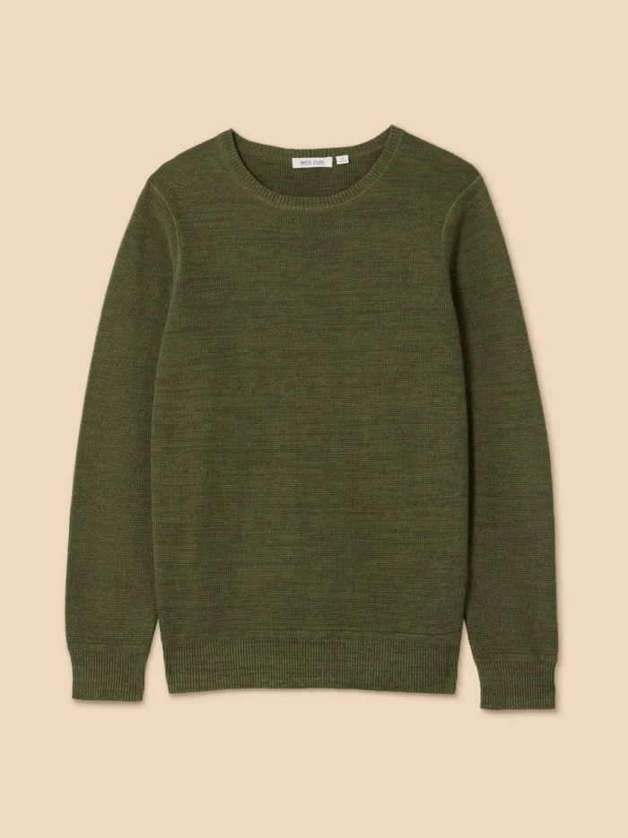 Men Attadale Crew Neck Jumper Khaki Green White Stuff Knitwear