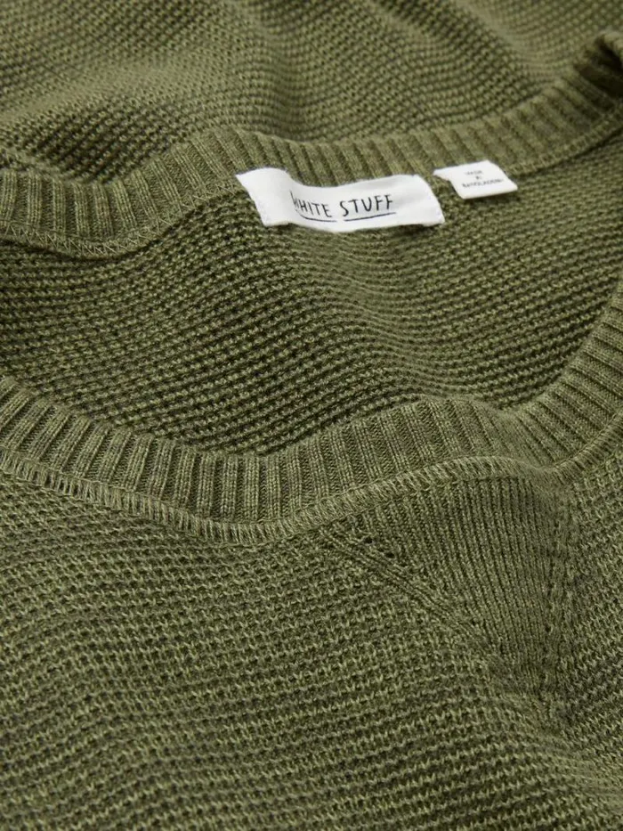 Men Attadale Crew Neck Jumper Khaki Green White Stuff Knitwear