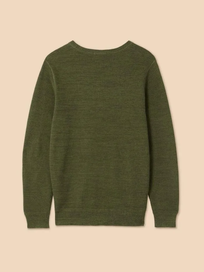 Men Attadale Crew Neck Jumper Khaki Green White Stuff Knitwear