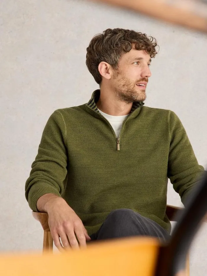 Men Attadale Funnel Neck Jumper Khaki Green White Stuff Knitwear Men Attadale Funnel Neck Jumper Khaki Green White Stuff Knitwear