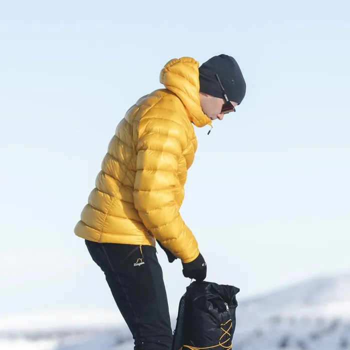 Men Bergans Of Norway Down Jackets Y Lightline Weightless Down Jacket Hood Mango Yellow
