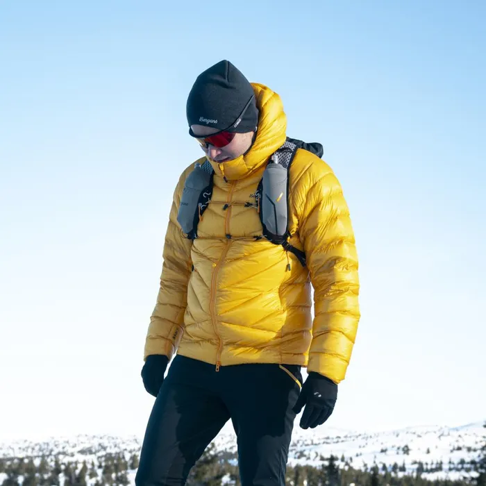 Men Bergans Of Norway Down Jackets Y Lightline Weightless Down Jacket Hood Mango Yellow
