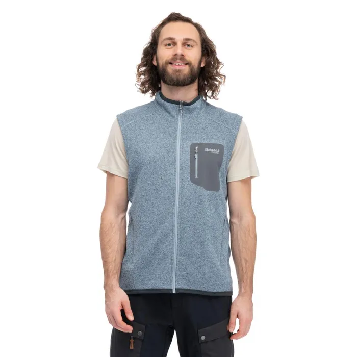 Men Bergans Of Norway Vests Kamphaug Knitted Vest Husky Blue