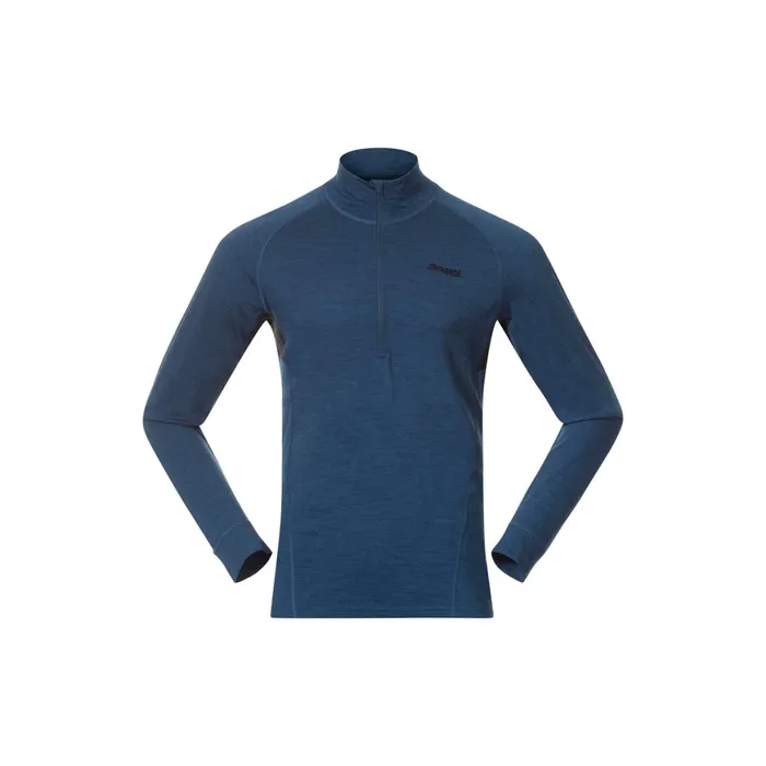 Men Bergans Of Norway Wool Longsleeved Shirts InnerPure Half Zip Orion Blue