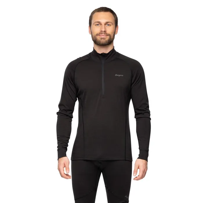 Men Bergans Of Norway Wool Longsleeved Shirts InnerPure Merino Half Zip Black