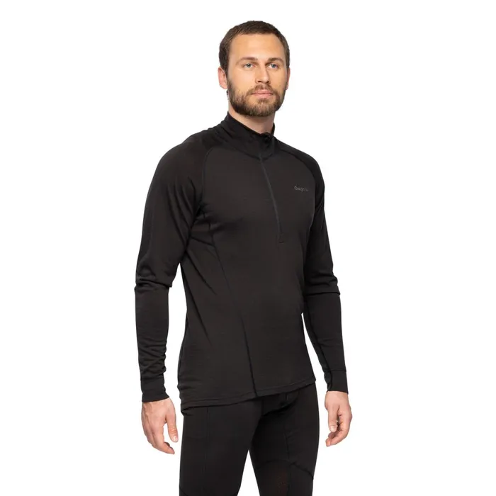 Men Bergans Of Norway Wool Longsleeved Shirts InnerPure Merino Half Zip Black