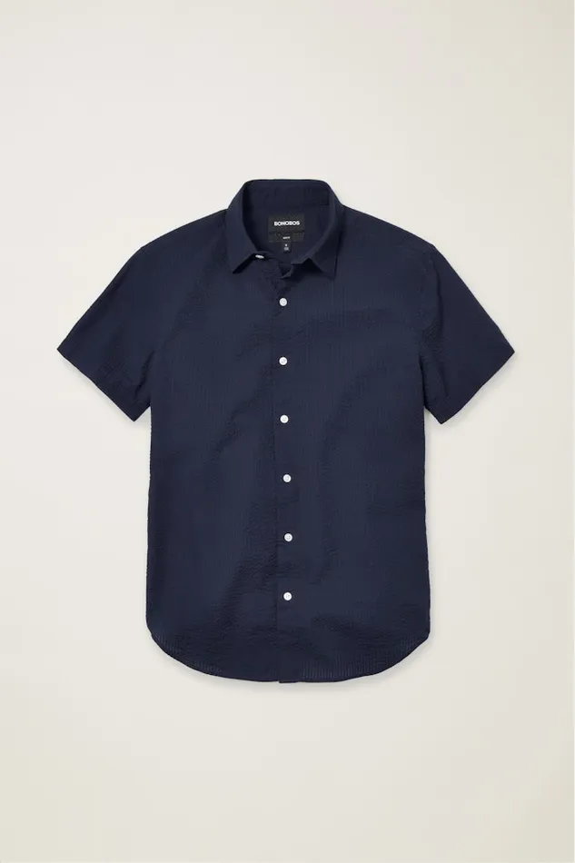 Men Bonobos Casual Shirts Button Up Your Style With Bonobos039 Riviera Short Sleeve Shirt Blue Black Seersucker Check