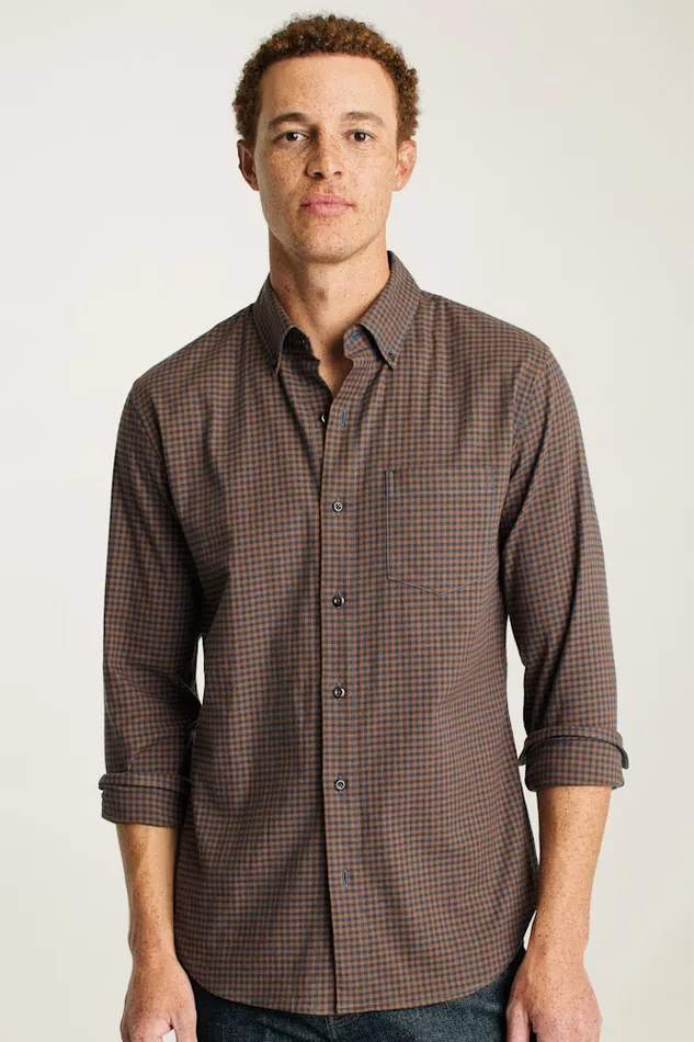 Men Bonobos Casual Shirts Stretch Lightweight Flannel Shirt Navy Blue Rust Check Men Bonobos Casual Shirts Stretch Lightweight Flannel Shirt Navy Blue Rust Check