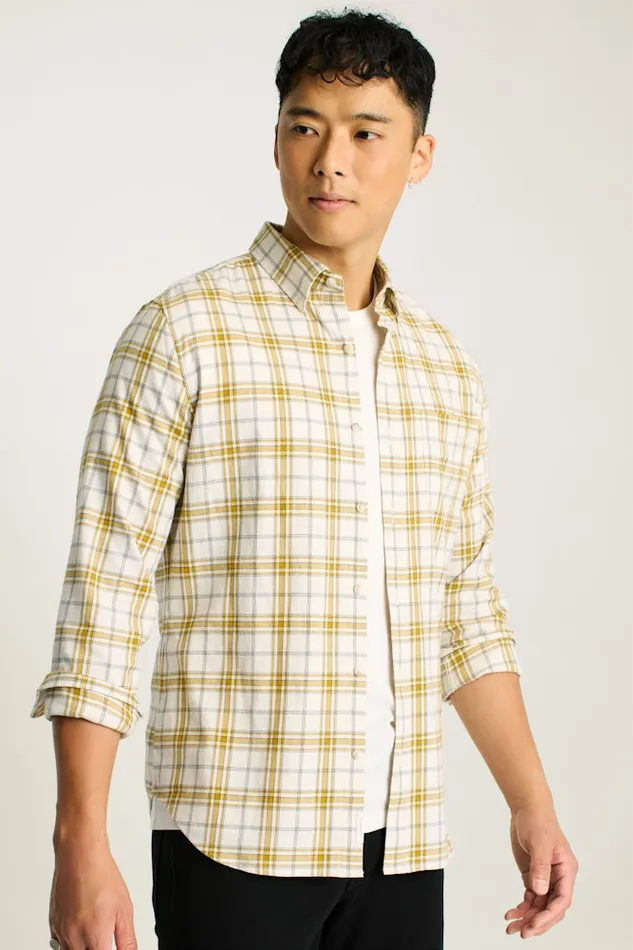 Men Bonobos Casual Shirts Stretch Lightweight Flannel Shirt Olive Khaki Plaid